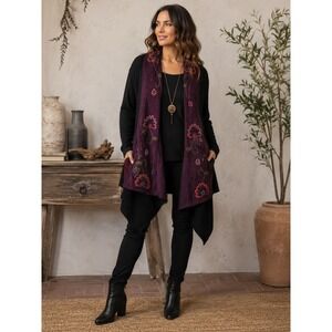 Simply Natural Alpaca Blend Embroidered Cardigan Women's L Asymmetrical Peru